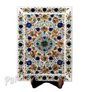 Handmade Serving Tray in White Marble Inlay Art