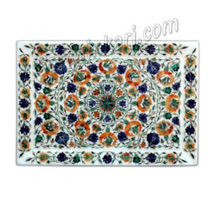 Handmade Serving Tray in White Marble Inlay Art