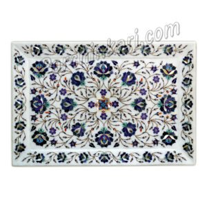 White Marble Inlay Art Serving Tray
