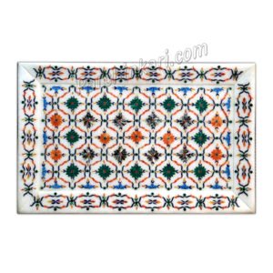 Geometric Design Tray in White Marble