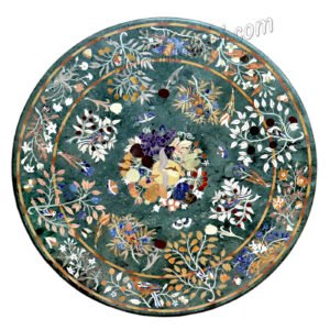 Round Table in Green Marble Inlay Art