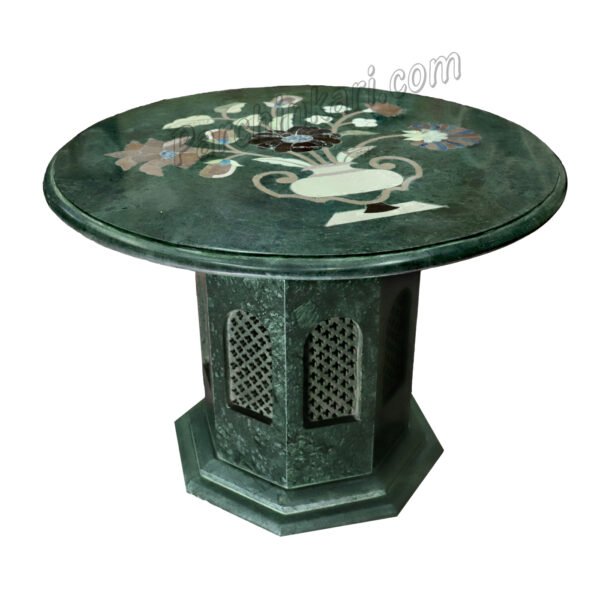 Coffee Table in Green Marble Inlay Art