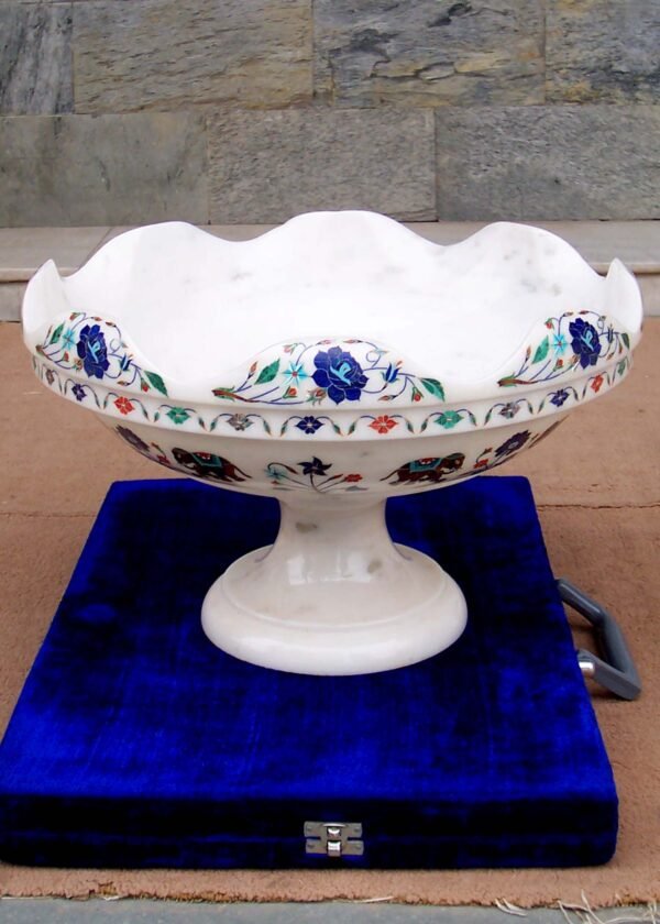Fruit Bowl in White Marble Inlay Art