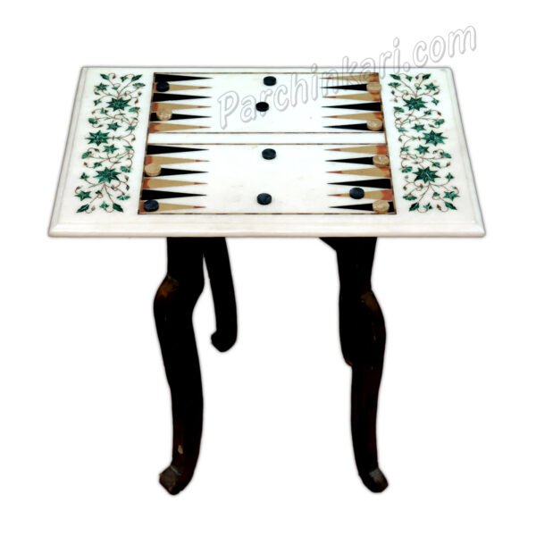 Backgammon Board in White Marble Inlaid Art