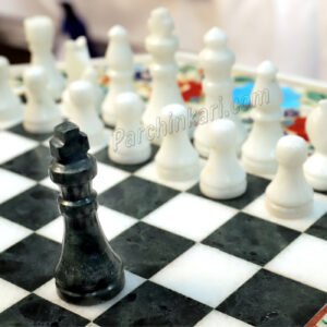 Carnelian Chess Board with Chess Pieces in White Marble