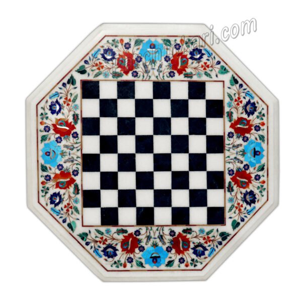 Octagonal Chess Board in White Marble Inlay Art