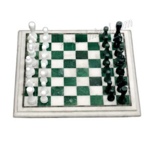 Square Chess Board in White Marble with Green Color