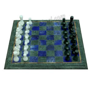 Lapis lazuli Square Chess Table with Chess Pieces and Wooden Stand