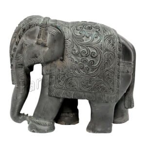 Black Marble Elephant Figure with Carving Art