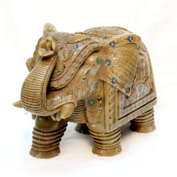 Green Marble Inlaid Elephant Figure