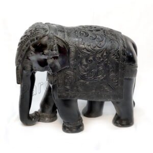 Black Marble Elephant Figure with Carving Art