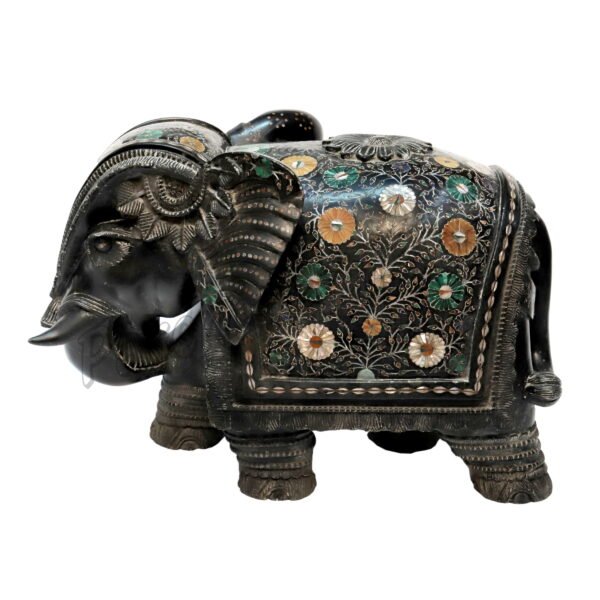 Exclusive Elephant Figure in Black Marble Inlay Art