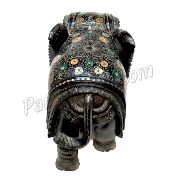 Exclusive Elephant Figure in Black Marble Inlay Art