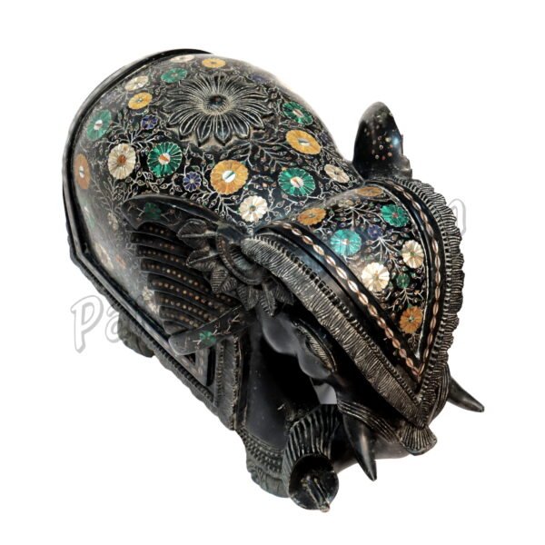 Exclusive Elephant Figure in Black Marble Inlay Art
