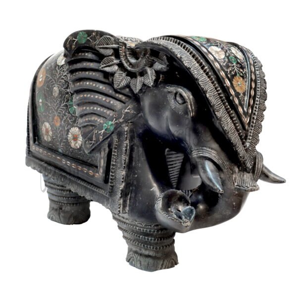 Exclusive Elephant Figure in Black Marble Inlay Art