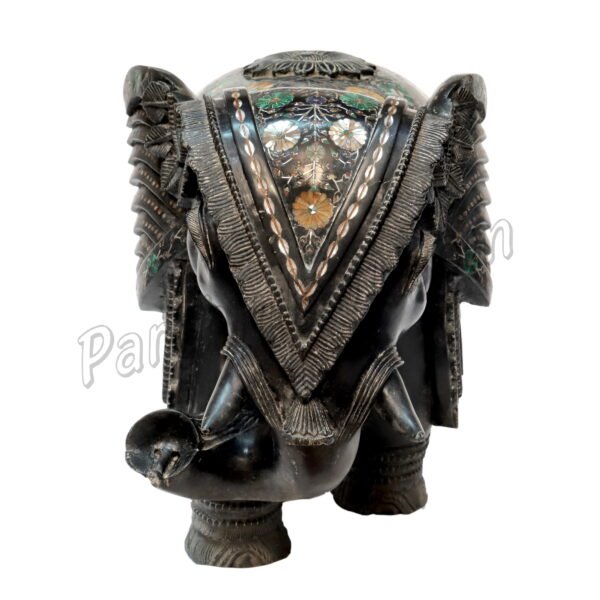 Exclusive Elephant Figure in Black Marble Inlay Art
