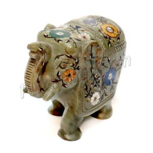 Green Marble Elephant Figure with Stone Art