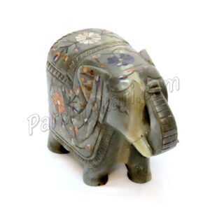 Stone Elephant Figure with Flower Inlaid