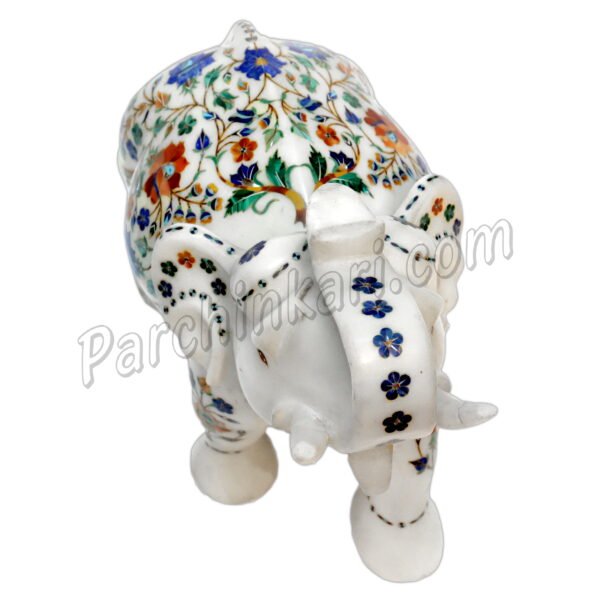 Marble Elephant Figure with Inlay Arts