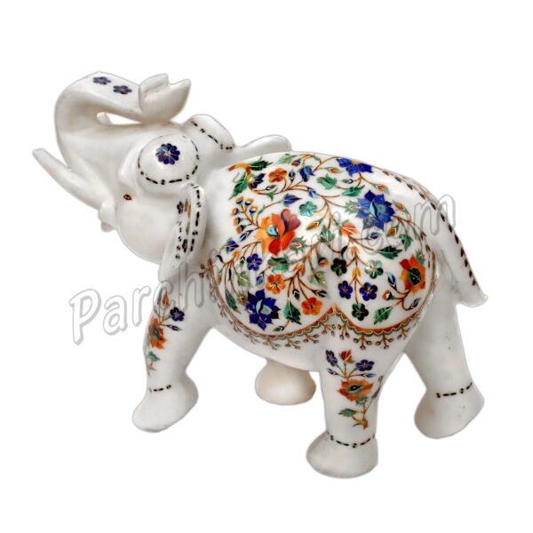 Marble Elephant Figure with Inlay Arts