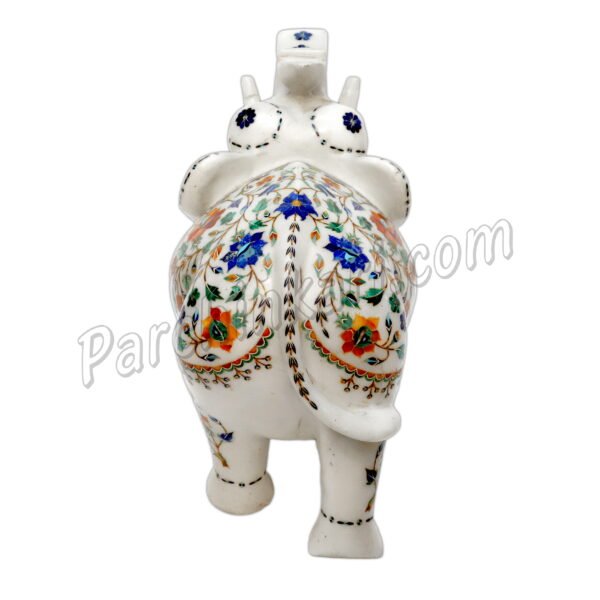 Marble Elephant Figure with Inlay Arts