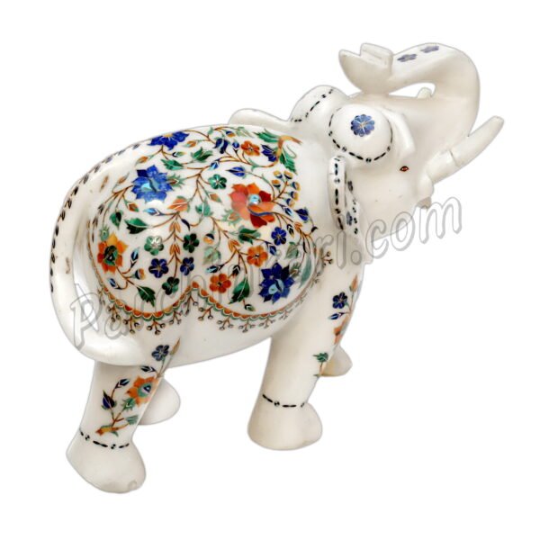 Marble Elephant Figure with Inlay Arts