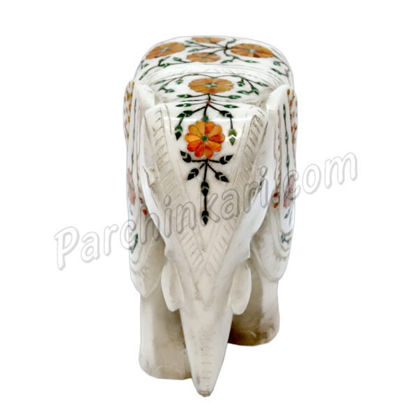 Cornelian Elephant Figure in White Alabaster Marble