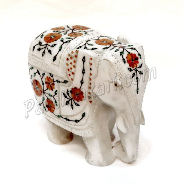 Cornelian Elephant Figure in White Alabaster Marble