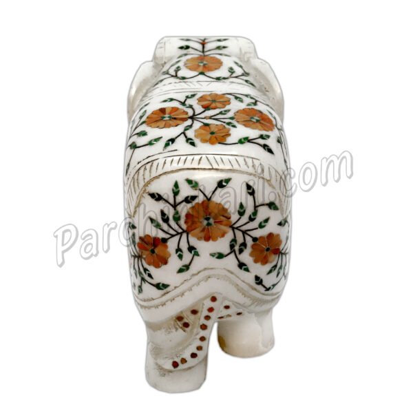 Cornelian Elephant Figure in White Alabaster Marble