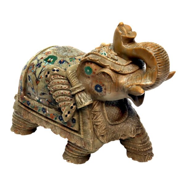Stone Elephant Figure with Flowers Decoration