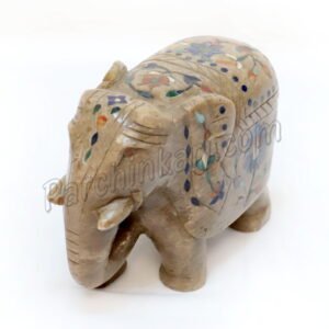 Indian Stone Elephant Figure with Inlaid Art