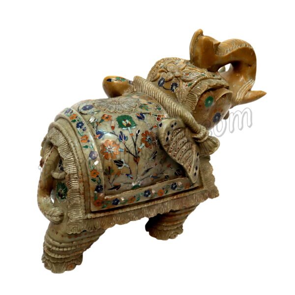 Stone Elephant Figure with Flowers Decoration
