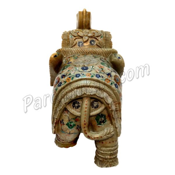 Stone Elephant Figure with Flowers Decoration