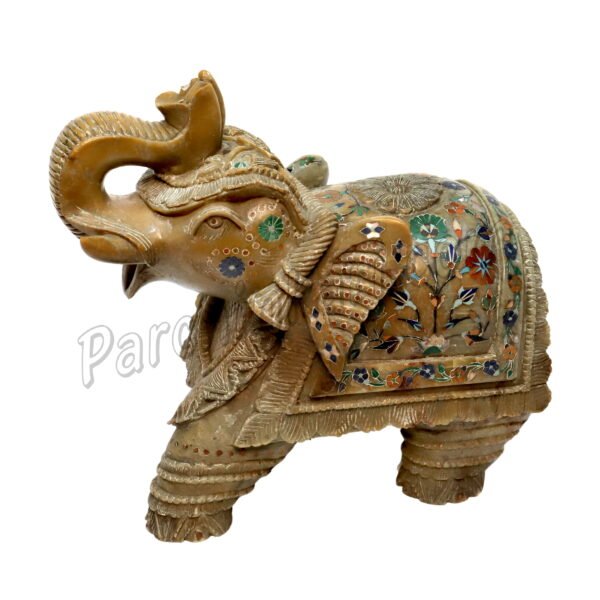 Stone Elephant Figure with Flowers Decoration