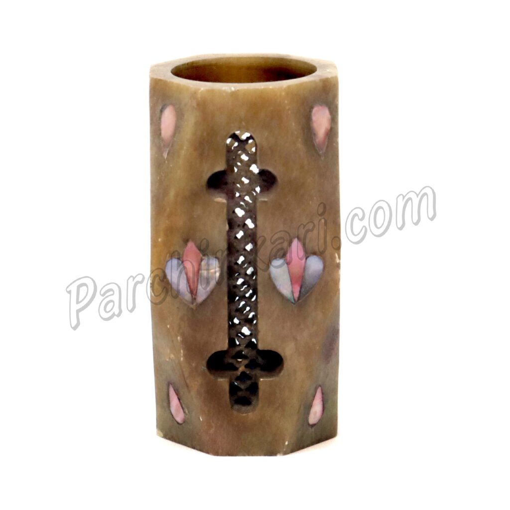 Pen Holder in Indian Marble with MOP Inlay Art in Green Marble
