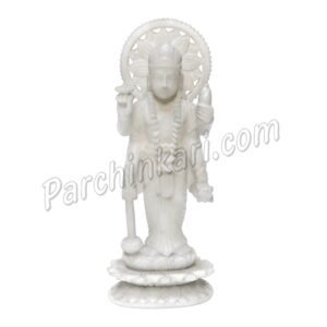 Vishnu Bhagwan Statue in White Marble Handcrafted