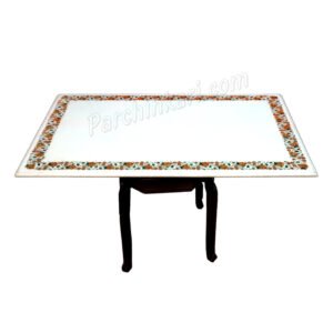 White Marble Coffee Table with Inlay Art