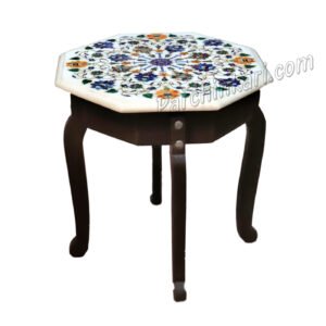 White Marble Coffee Table Top with Flower Inlay Art