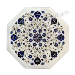 Patio Table Top in White Marble Inlay Art