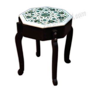 White Indian Marble Table Top with Flower Inlay Art