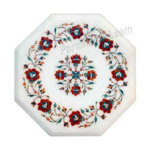 Indian Taj Mahal Table Top in White Marble