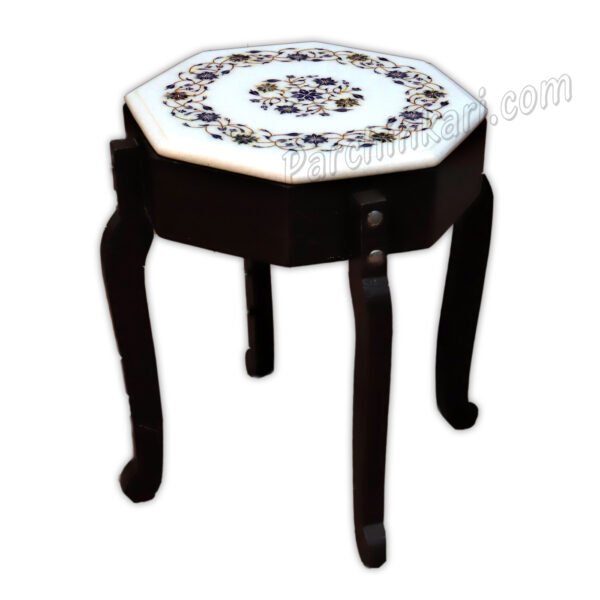 Corner Table Top in White Marble Inlay Art