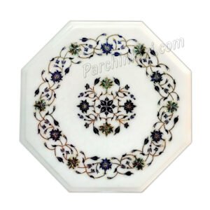 Corner Table Top in White Marble Inlay Art