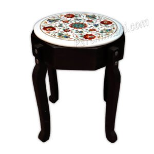 Round Marble Coffee Table Top with Rose Design