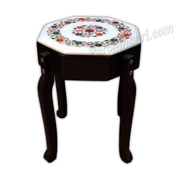 Indian Style Coffee Table Top in White Marble Inlay Art