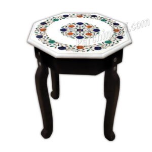 Opium Poppy Flower Design Coffee Table in White Marble