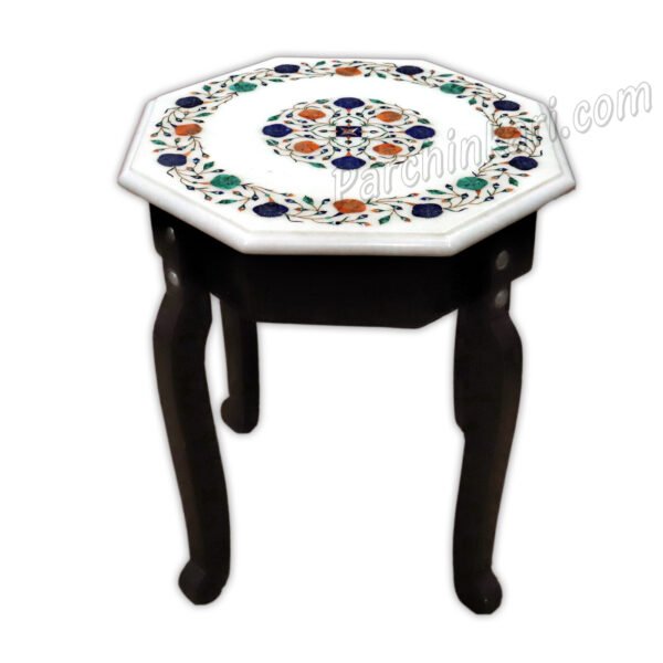 Opium Poppy Flower Design Coffee Table in White Marble