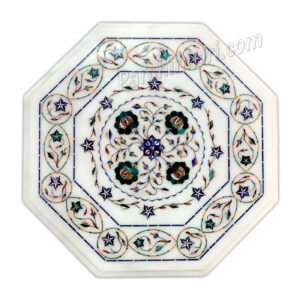 Stone Furniture Table Top in White Marble Inlay Art