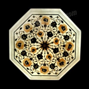 30cm X 30cm Coffee Table in White Marble Inlaid Art