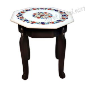 Indian Marble Coffee Table with Flower Inlaid Art